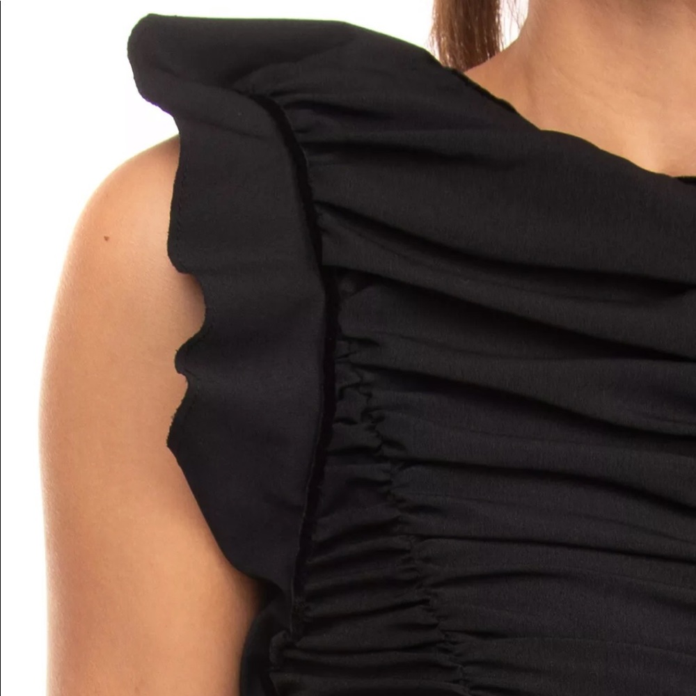Bodycon Black Ruched Ruffle Insert Made in Italy - Picture 6 of 7